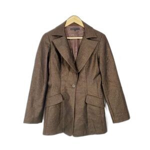 Parallel Blazer Jacket sz 6 Women's Suit Brown Gold One Button Work Office Top